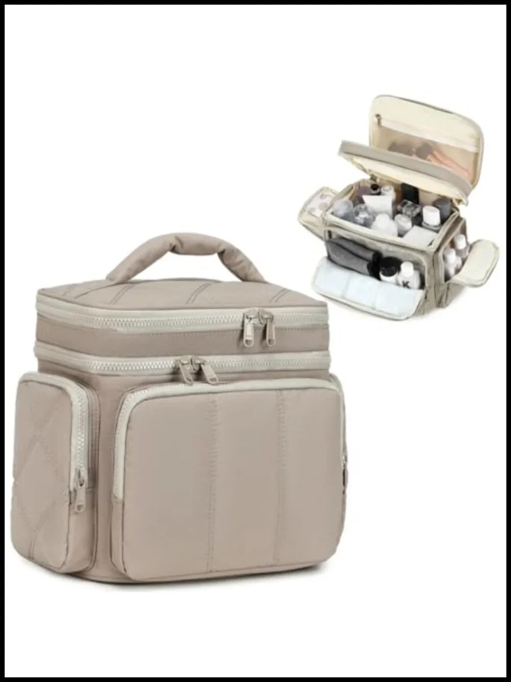 Quilted Travel Toiletry Bag Organizer Double Deck Wide Opening